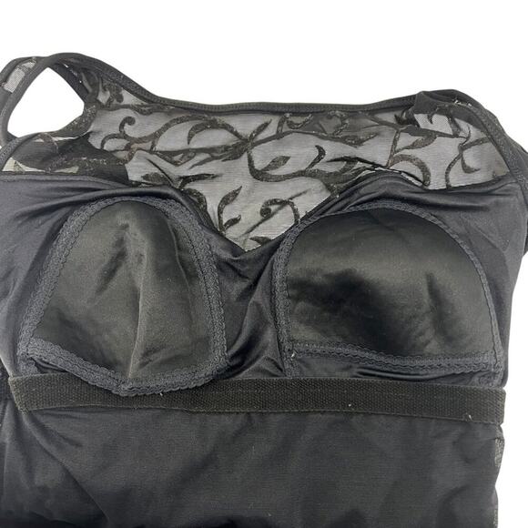 Longitude Black Mesh Velvet Detail One Piece Slimming Swimwear Womens Size 12 - Picture 2 of 6